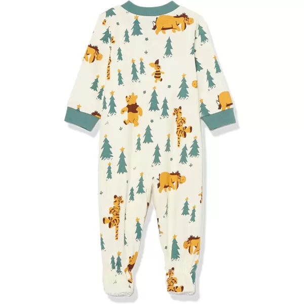 imageAmazon Essentials Disney  Marvel  Star Wars Unisex Babies and Toddlers SnugFit Cotton Footed Pajamas MultipacksPooh Holiday Forest  Sleep  Play