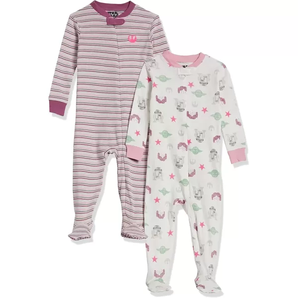 imageAmazon Essentials Disney  Marvel  Star Wars Unisex Babies and Toddlers SnugFit Cotton Footed Pajamas MultipacksStar Wars Tiny Rebel