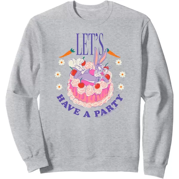 imageAmazon Essentials Looney Tunes Bugs Bunny Lets Have A Party Cake SweatshirtHeather Grey