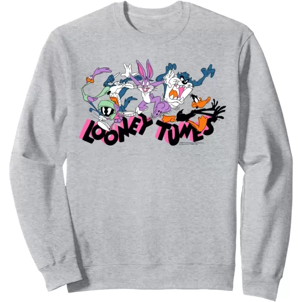 imageAmazon Essentials Looney Tunes Pink Logo with Running Characters SweatshirtHeather Grey