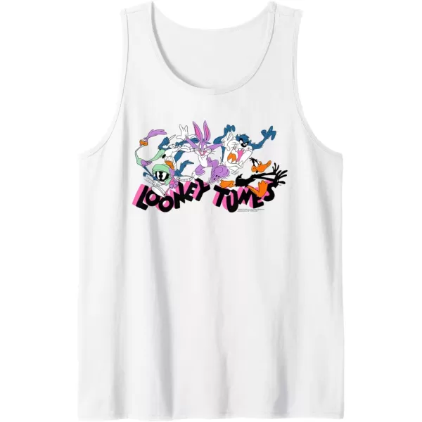 imageAmazon Essentials Looney Tunes Pink Logo with Running Characters Tank TopWhite