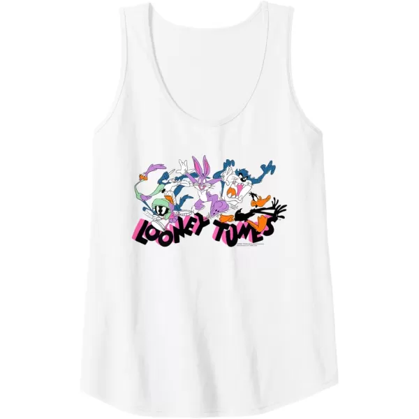 imageAmazon Essentials Looney Tunes Pink Logo with Running Characters Tank TopWhite