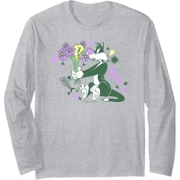 imageAmazon Essentials Looney Tunes Tweety and Green Sylvester Long Sleeve TShirtHeather Grey