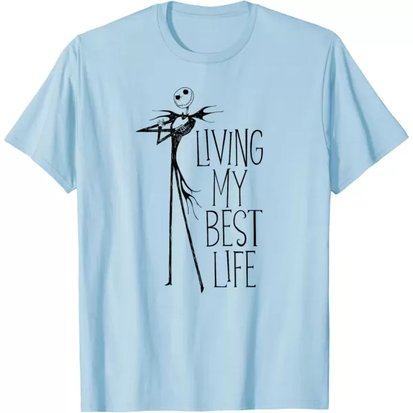 imageAmazon Essentials Mens Nightmare Before Christmas Jack Living My Best Life TShirt White Graphic Print SmallBaby Blue