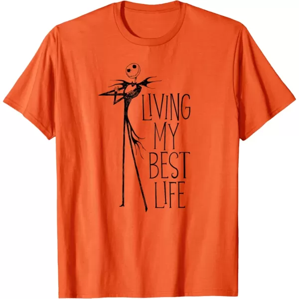 imageAmazon Essentials Mens Nightmare Before Christmas Jack Living My Best Life TShirt White Graphic Print SmallOrange