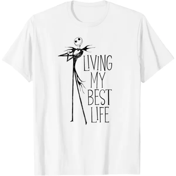 imageAmazon Essentials Mens Nightmare Before Christmas Jack Living My Best Life TShirt White Graphic Print SmallWhite