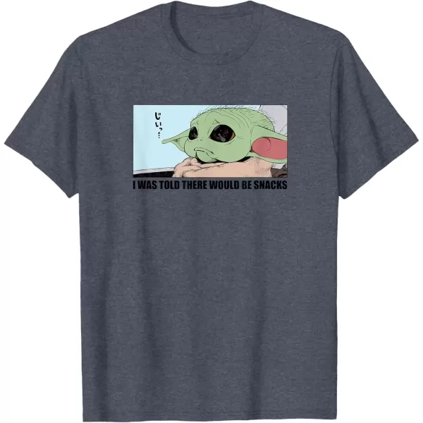 imageAmazon Essentials Mens The Mandalorian Sad Grogu Wants Snacks TShirt Grey SmallHeather Blue