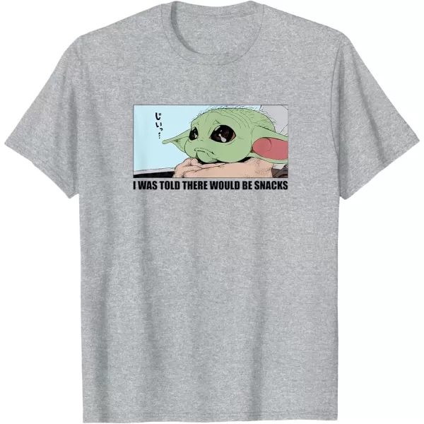 imageAmazon Essentials Mens The Mandalorian Sad Grogu Wants Snacks TShirt Grey SmallHeather Grey