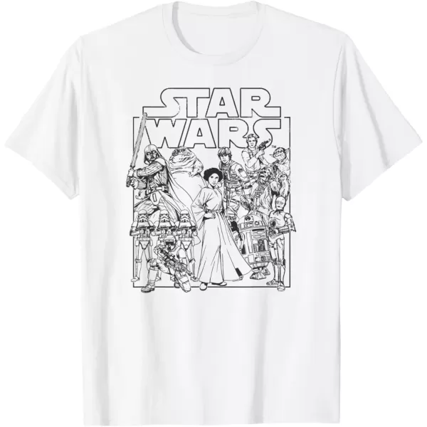 imageAmazon Essentials Star Wars Unisex Kids Retro Movie Poster Group Pose TShirt White SmallWhite