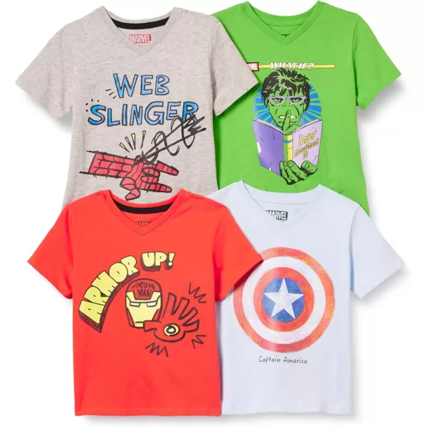 imageAmazon Essentials Disney  Marvel  Star Wars Boys and Toddlers ShortSleeve VNeck TShirts Pack of 4Marvel Iconic Friends