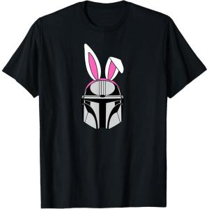 imageAmazon Essentials The Mandalorian Helmet Spring Easter Bunny Ears TShirtBlack