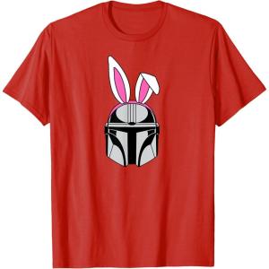 imageAmazon Essentials The Mandalorian Helmet Spring Easter Bunny Ears TShirtRed