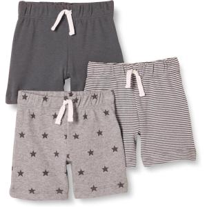 imageAmazon Essentials Unisex Babies Cotton PullOn Shorts MultipacksBlackGrey Heather StarsWhite Stripe