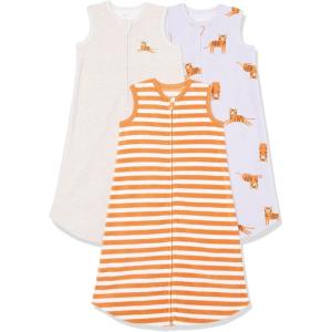 imageAmazon Essentials Unisex Babies Microfleece Wearable Blanket Sleep Sack Pack of 3IvoryLilac CatOrange Stripe