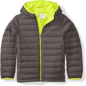 imageAmazon Essentials Boys and Toddlers Lightweight WaterResistant Packable Hooded Puffer JacketDark Grey Neon Yellow