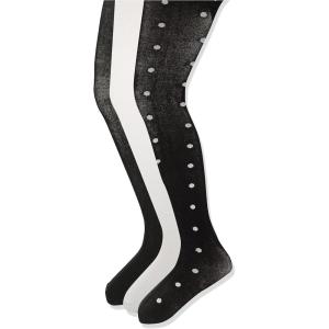 imageAmazon Essentials Girls Cotton Tights Pack of 3BlackWhiteDots