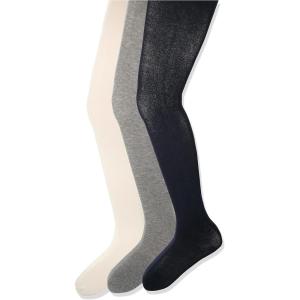 imageAmazon Essentials Girls Cotton Tights Pack of 3IvoryGreyNavy