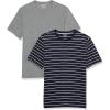 imageAmazon Essentials Mens TShirt SlimFit ShortSleeve Crewneck Pack of 2Grey HeatherNavy Stripe