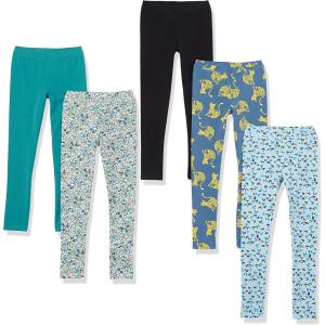 imageAmazon Essentials Girls and Toddlers Leggings MultipacksBlackBlue Leaf PrintIndigo Big CatsTurquoise GreenWhite Floral