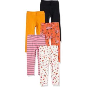imageAmazon Essentials Girls and Toddlers Leggings MultipacksBlackMustard YellowPink StripeSkiing FoxesWhite Floral