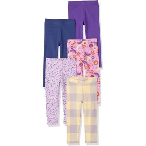 imageAmazon Essentials Girls and Toddlers Leggings MultipacksDark BlueLight Purple Folk FloralLilac TulipPurpleYellow Plaid