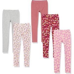imageAmazon Essentials Girls and Toddlers Leggings MultipacksDark RoseGreyLight Pink FloralPink Leaf PrintRed Mushroom