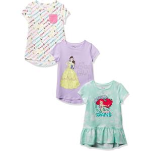imageAmazon Essentials Girls and Toddlers ShortSleeve Tunic TShirts Pack of 3GreenPurpleWhite Princess Party