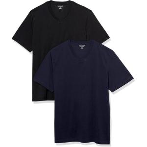 imageAmazon Essentials 100 Cotton T Shirts for Men RegularFit ShortSleeve VNeck Pack of 2 Available in Big ampamp TallBlackNavy