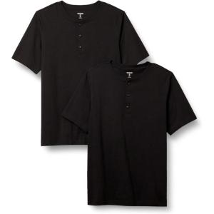 imageAmazon Essentials Mens RegularFit ShortSleeve Cotton Henley TShirt Pack of 2Black