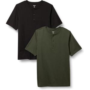 imageAmazon Essentials Mens RegularFit ShortSleeve Cotton Henley TShirt Pack of 2BlackDark Olive