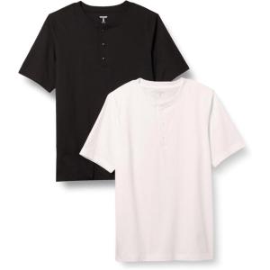 imageAmazon Essentials Mens RegularFit ShortSleeve Cotton Henley TShirt Pack of 2BlackWhite