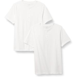 imageAmazon Essentials Mens RegularFit ShortSleeve Cotton Henley TShirt Pack of 2White