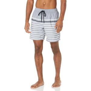 imageAmazon Essentials Mens 7quot QuickDry Swim Trunk  Discontinued ColorsBlack Charcoal Heather Narrow Stripe