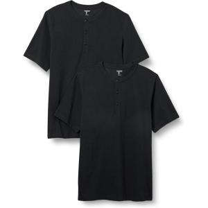 imageAmazon Essentials Mens RegularFit ShortSleeve Pique Henley Shirt Available in Big ampamp Tall Pack of 2Black
