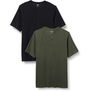 imageAmazon Essentials Mens RegularFit ShortSleeve Pique Henley Shirt Available in Big ampamp Tall Pack of 2BlackOlive