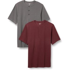 imageAmazon Essentials Mens RegularFit ShortSleeve Pique Henley Shirt Available in Big ampamp Tall Pack of 2BurgundyGrey