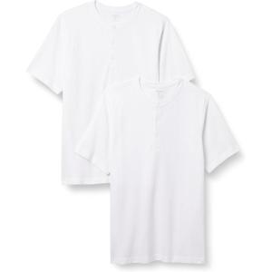 imageAmazon Essentials Mens RegularFit ShortSleeve Pique Henley Shirt Available in Big ampamp Tall Pack of 2White