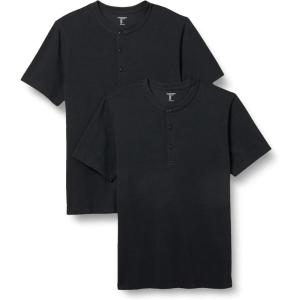 imageAmazon Essentials Mens SlimFit ShortSleeve Pique Henley Shirt Pack of 2Black