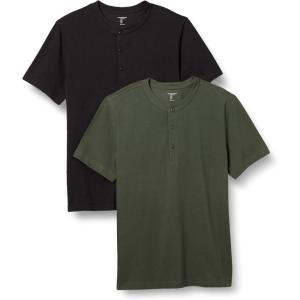 imageAmazon Essentials Mens SlimFit ShortSleeve Pique Henley Shirt Pack of 2BlackOlive