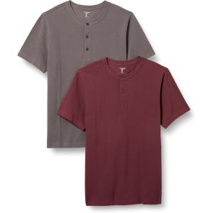 imageAmazon Essentials Mens SlimFit ShortSleeve Pique Henley Shirt Pack of 2BurgundyGrey