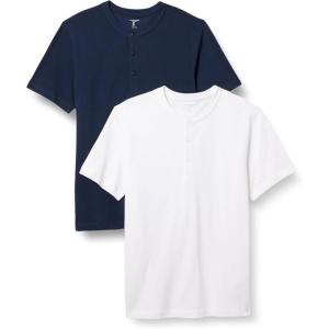imageAmazon Essentials Mens SlimFit ShortSleeve Pique Henley Shirt Pack of 2NavyWhite