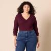 imageAmazon Essentials Womens Cinched VNeck Long Sleeve SlimFit RibKnit TShirt Pack of 2BurgundyEggshell White