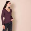 imageAmazon Essentials Womens Cinched VNeck Long Sleeve SlimFit RibKnit TShirt Pack of 2BurgundyEggshell White