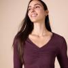 imageAmazon Essentials Womens Cinched VNeck Long Sleeve SlimFit RibKnit TShirt Pack of 2BurgundyEggshell White