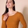 imageAmazon Essentials Womens Scoop Back Long Sleeve SlimFit RibKnit TShirt Pack of 2BlackCaramel