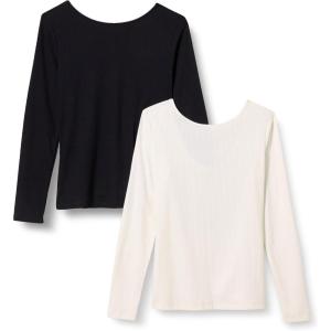 imageAmazon Essentials Womens Scoop Back Long Sleeve SlimFit RibKnit TShirt Pack of 2BlackEggshell White