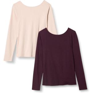 imageAmazon Essentials Womens Scoop Back Long Sleeve SlimFit RibKnit TShirt Pack of 2BlushBurgundy