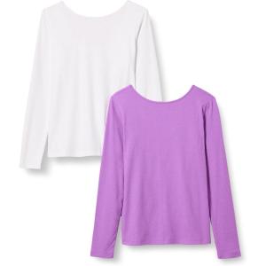 imageAmazon Essentials Womens Scoop Back Long Sleeve SlimFit RibKnit TShirt Pack of 2PurpleWhite