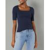imageAmazon Essentials Womens SlimFit Half Sleeve Square Neck TShirtNavy