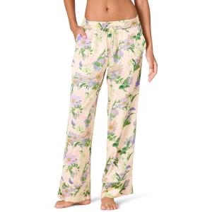 imageAmazon Essentials Womens RegularFit FullLength Satin Pajama PantsBeige Peach Floral